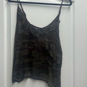 Bella Dahl Camouflage Spaghetti Strap Tank with Ruffles on Front, Size M NWT